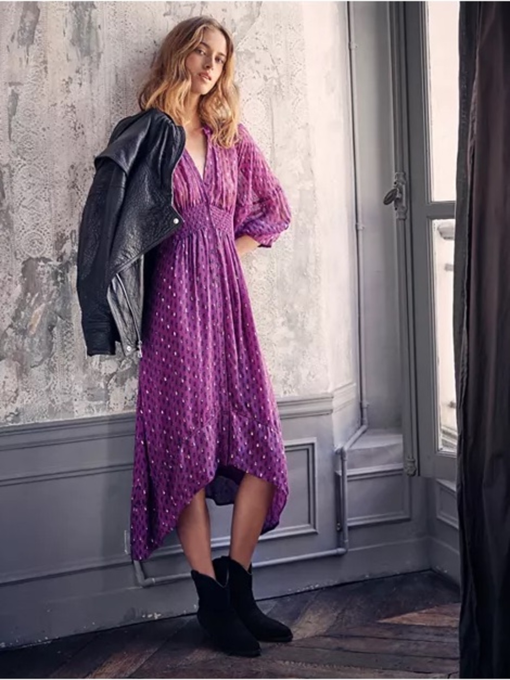 BA&SH Cyana Balloon-Sleeve Midi
Dress in Purple Size S - Picture 2 of 10